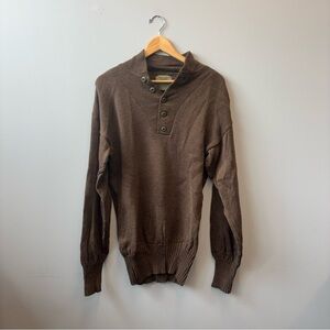 Military Sweater Mens XL Brown Jeep Wool US Army Field Henley